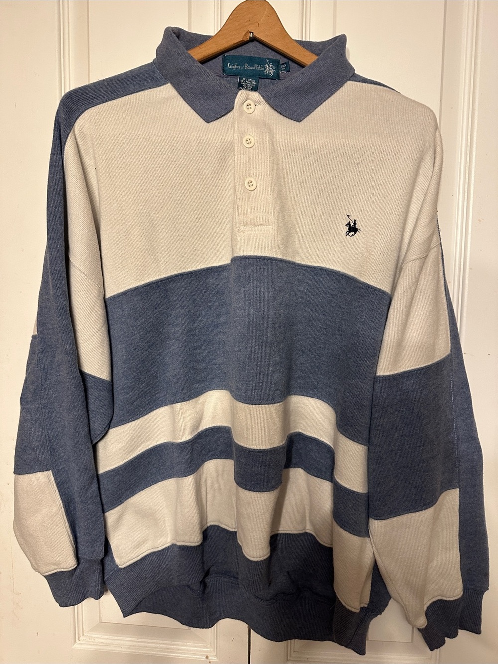 Classic Striped Rugby Polo in Blue and White - Long Sleeve
